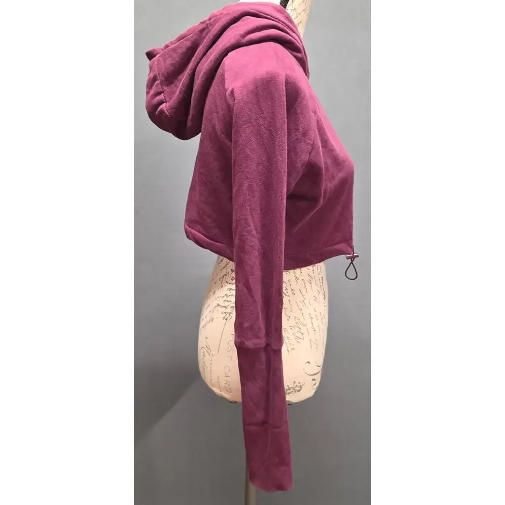 Gymshark Womens Cropped Hoodie Sweatshirt Pullover Training Drawcord Burgundy XS